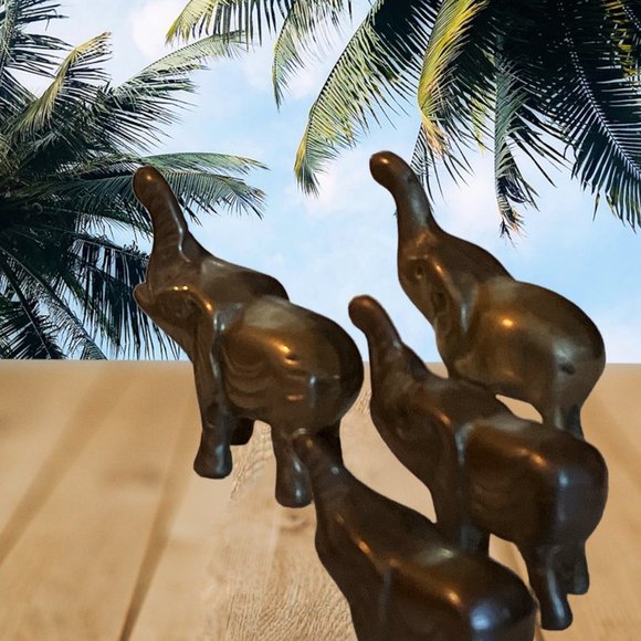 VTG Bronze Elephants Family Of 4 Set Great Patina No Mark Collectables Pre-Owned - Picture 2 of 12
